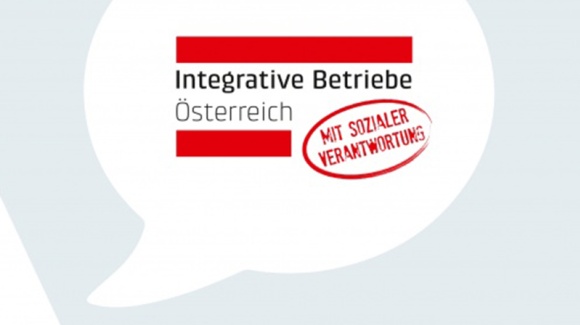 Sprechblase mit Logo: Integrative Betriebe Österreich - mit sozialer Verantwortung