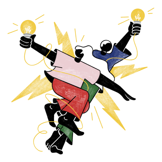 Illustration von zwei Menschen mit Glühbirnen in der Hand