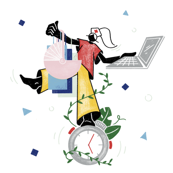 Illustration eines Menschen der Beruf und Privatleben vereint.