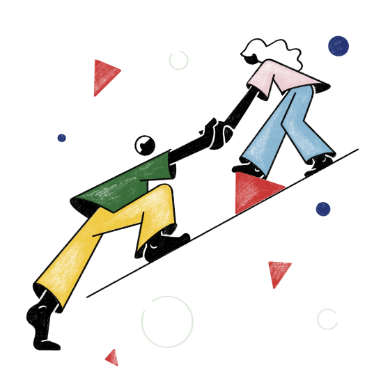 Illustration zweier Menschen - die eine Person hilft der anderen nach oben